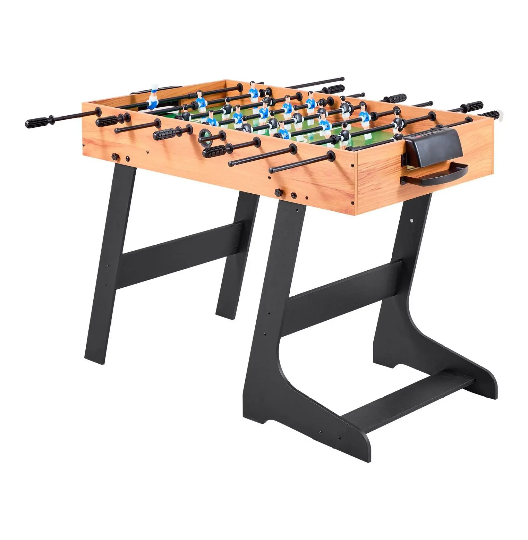 Folding Foosball Table 42 inch, Full Size Tabletop Soccer Game for Home, Family Game Room, Durable Indoor Foosball Set with 2 Balls Brown Wood Grain