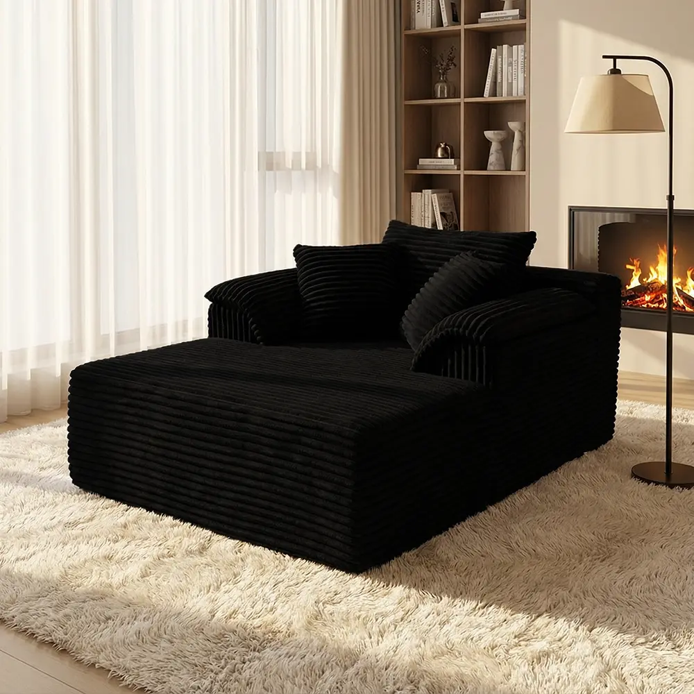 Modern Oversized Plush Corduroy Armless Lounge Chair - Pre-Assembled Single Unit Indoor Living Room Furniture with Cloud Backrest, Throw Pillows, Deep Sitting, Modular Boneless Sectional Design, Clean Look, Comfy Couch