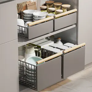 Drawer Pull Out Metal Cabinet Organizer, Stackable Cabinet, Space Saving Kitchen Storage Rack, Easy Installation, No Drilling Required