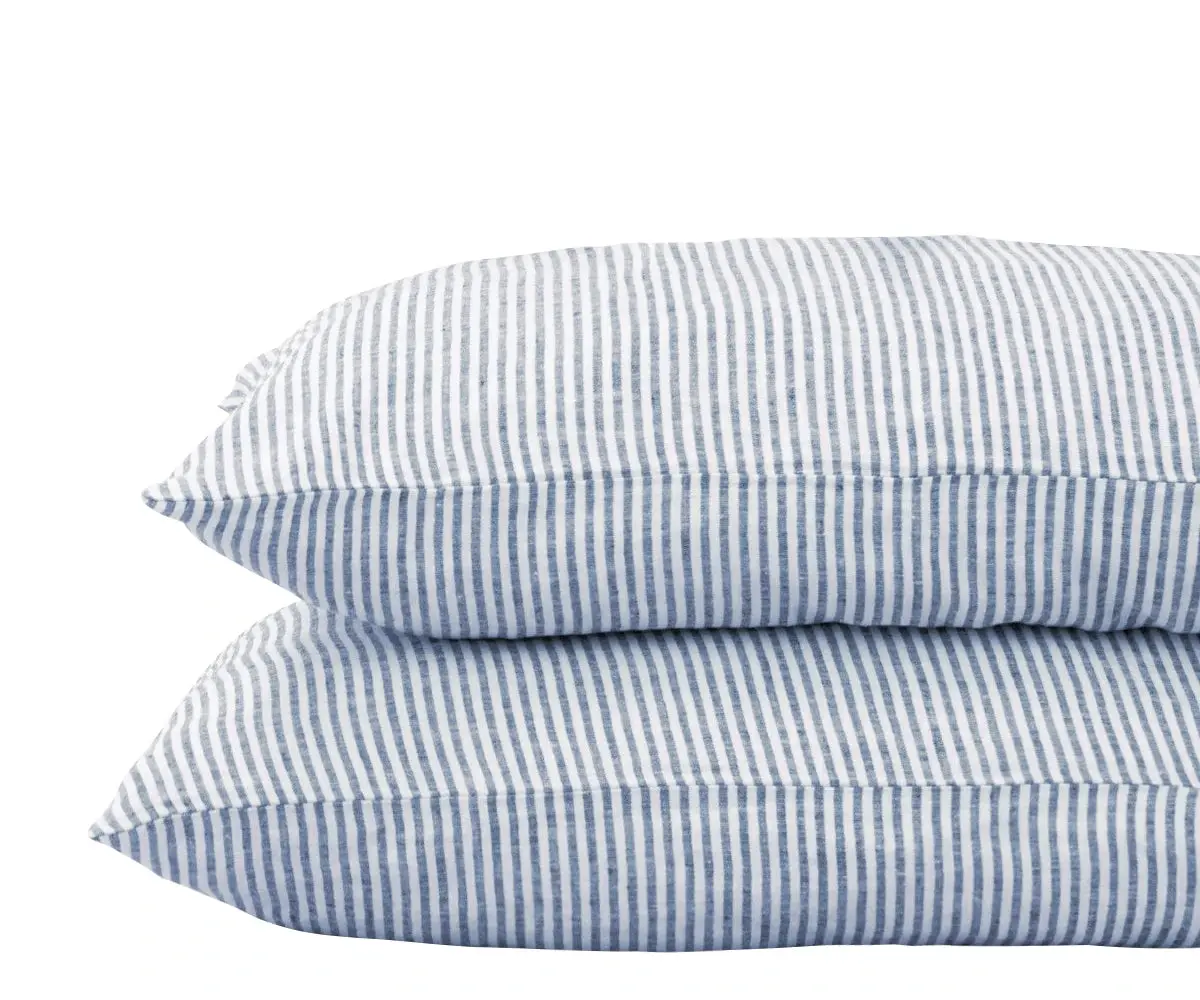 Blue Striped Linen Pillowcases - Set of 2