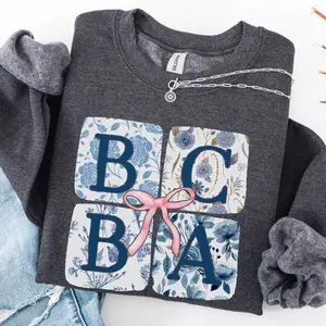 Chinoiserie BCBA T-Shirt or Sweatshirt, BCBA Shirt, Floral ABA Sweatshirt, Toile Special Education Teacher Sweater, Behavior Analyst hoodie Cotton Fabric Crewneck Fit