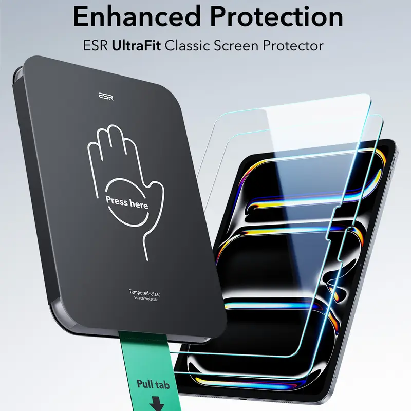 ESR 2 Pack Screen Protector for iPad Air11/13 inch 2026&iPad Pro 11/13 inch 2025/2024 | 9H Tempered Glass Film | with UltraFit Tray | Apple Pencil Support | Scratch Resistant | HD Clarity | Bubble Free