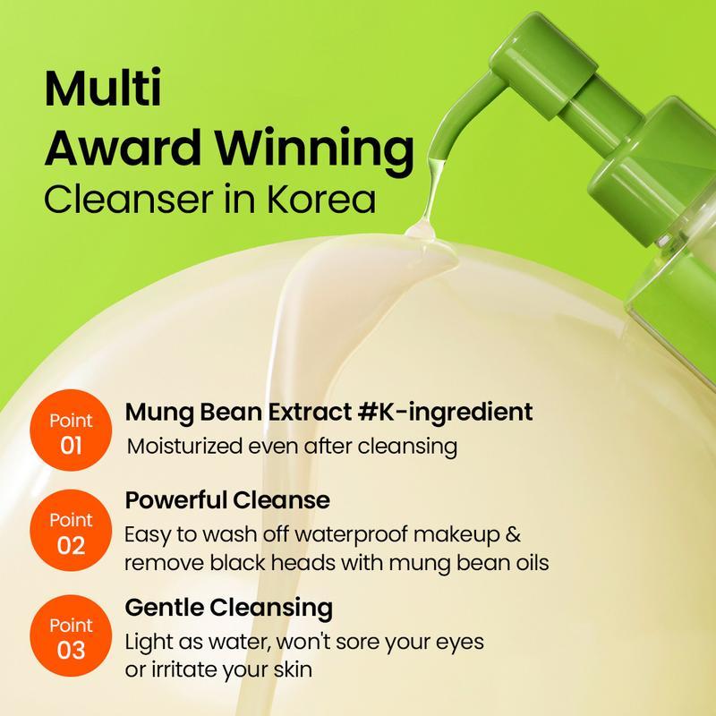 Korea's No.1 Mung Bean Cleansing Oil 200ml | Lightweight Hydrating Powerful Gentle All Skin Types Makeup Remover Moisturizing Moisture Cosmetic Moisturize Korean Moisturizer