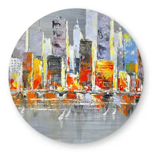 Begin Home Decor C1COAR55OUGIVH 5 x 5 ft. Color Splash Cityscape - Orange Building Outdoor Area Rug - Round