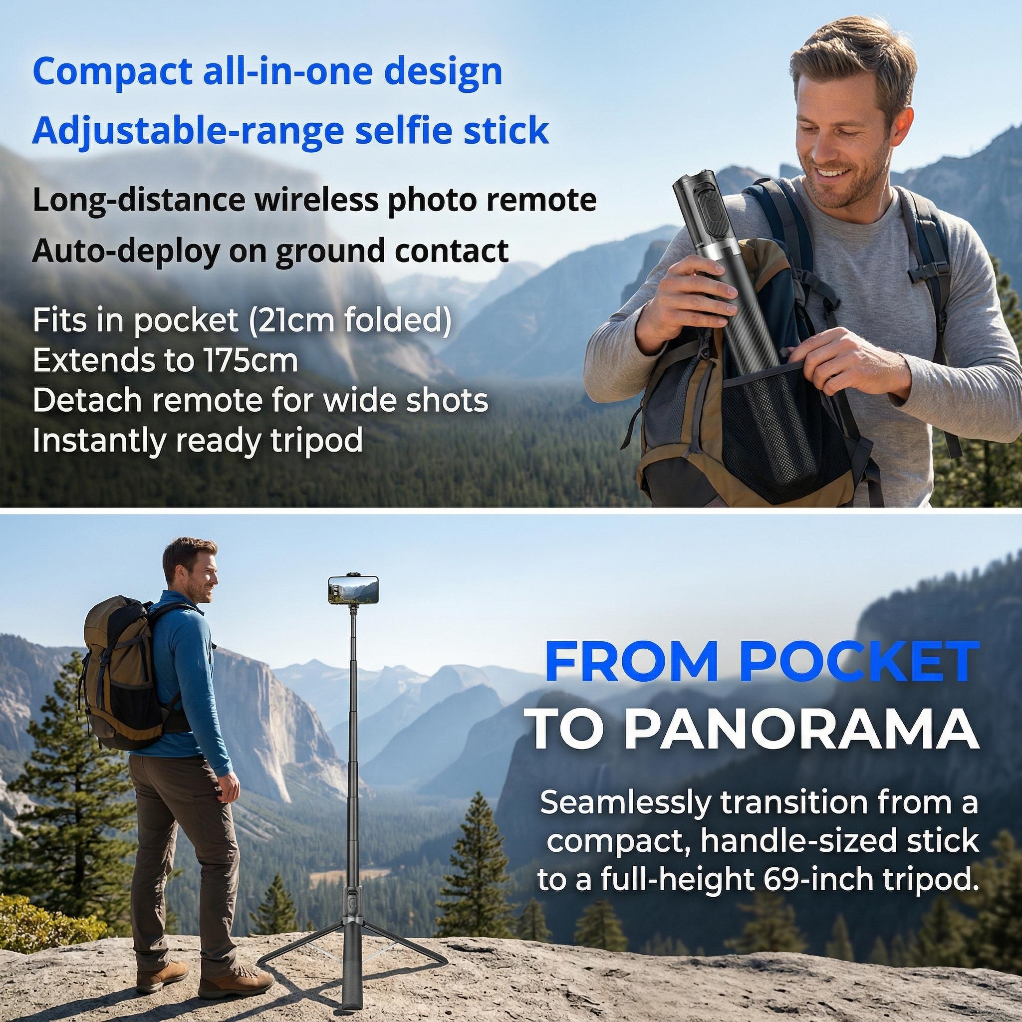 175 cm Mobile Phone Tripod & Selfie Stick, Aluminium Integrated Extendable Tripod for Smartphone, Portable Travel Tripod Stand with Wireless Remote Control for iPhone/Samsung/Android