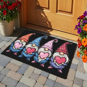 1pcs Diatom mud bathroom anti slip Christmas Bath Mat  padWelcome Garden Themed Doormat, Black with Cartoon Gnomes Holding Pink Hearts - Non-Slip Bathroom Doormat, Durable Washable Indoor/Outdoor Floor Mat for Entryway, Garden Path, Front Door, Kitch