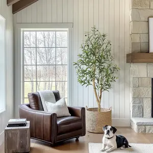 Olive Trees Artificial Indoor, 5ft -7FT Tall Faux Silk Plant - Fake Potted Tree with White Planter, Artificial Plants with Natural Wood Trunk and Lifelike Fruits for Home Office Decor, 1 /2Pack