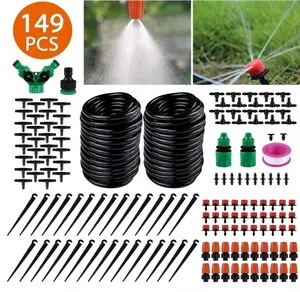 Drip Irrigation Kit 100FT 149PCS Adjustable Garden Watering System with 1/2" & 1/4" Tubing for Greenhouse Patio Lawn Vegetable Garden Tool-Free Setup 75% Water Conservation
