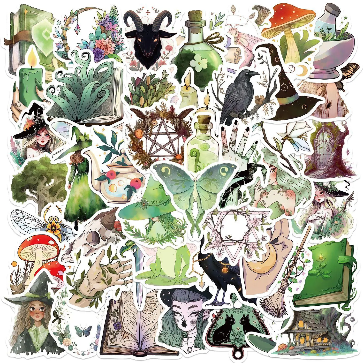 Witchcraft Series Sticker, 50pcs/set Waterproof Self Adhesive Decor Paper, Decorative Sticker for Gift Greeting Card Water Bottle Laptop Phone, Ornaments