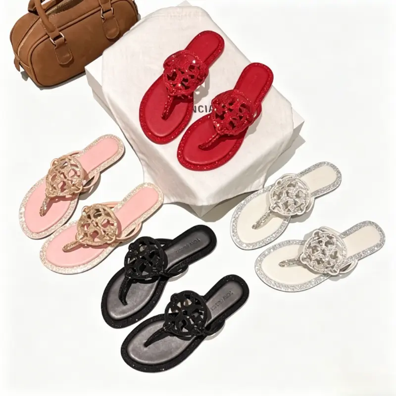 Women's Rhinestone Flip Flops, Sparkling Solid Color Flat Sandals, Comfortable Non-Slip Rubber Footwear for Summer Beach, Shoe, Walking Shoes,portable,slip-resistant,rain