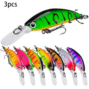 3pcs Submersible Minnow 7cm/5.5g Bass Fishing Lure, Far Casting Hard Bait, Freshwater Artificial Fish Hook, Ideal for Anglers