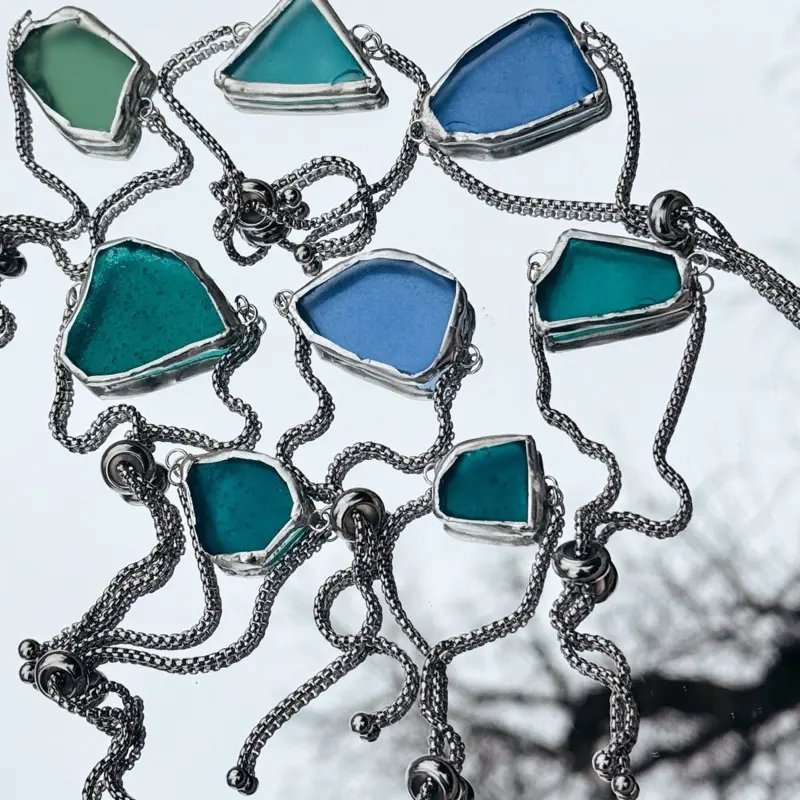 Sea Glass Bracelet Pull Chain Adjustable Size Xxs-XXL Beachy Jewelry with Colorful Glass Pieces