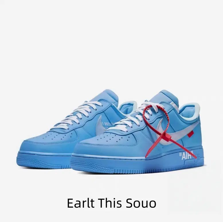 Trendy all-match sky blue leather sneakers feature white contrast laces and side logo print, thick solid blue rubber outsole offers stable cushion for walking and light sports