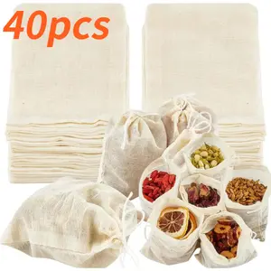 40pcs Reusable Fabric Spice Bags with Drawstring Closure Large 5.91x3.94inch Herb Tea Sachets for Cooking Soups Stews Curries Durable Cloth Pouches for Loose Spices Herbs Dried Fruits Nuts Storage Spices Infuser Coffee Filter