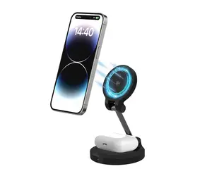 2-in-1 Magnetic Wireless Charger with MagSafe for iPhone Series 12 to 17 & AirPods Qi2 15W Fast Charging for Apple Devices Secure & Efficient Charge