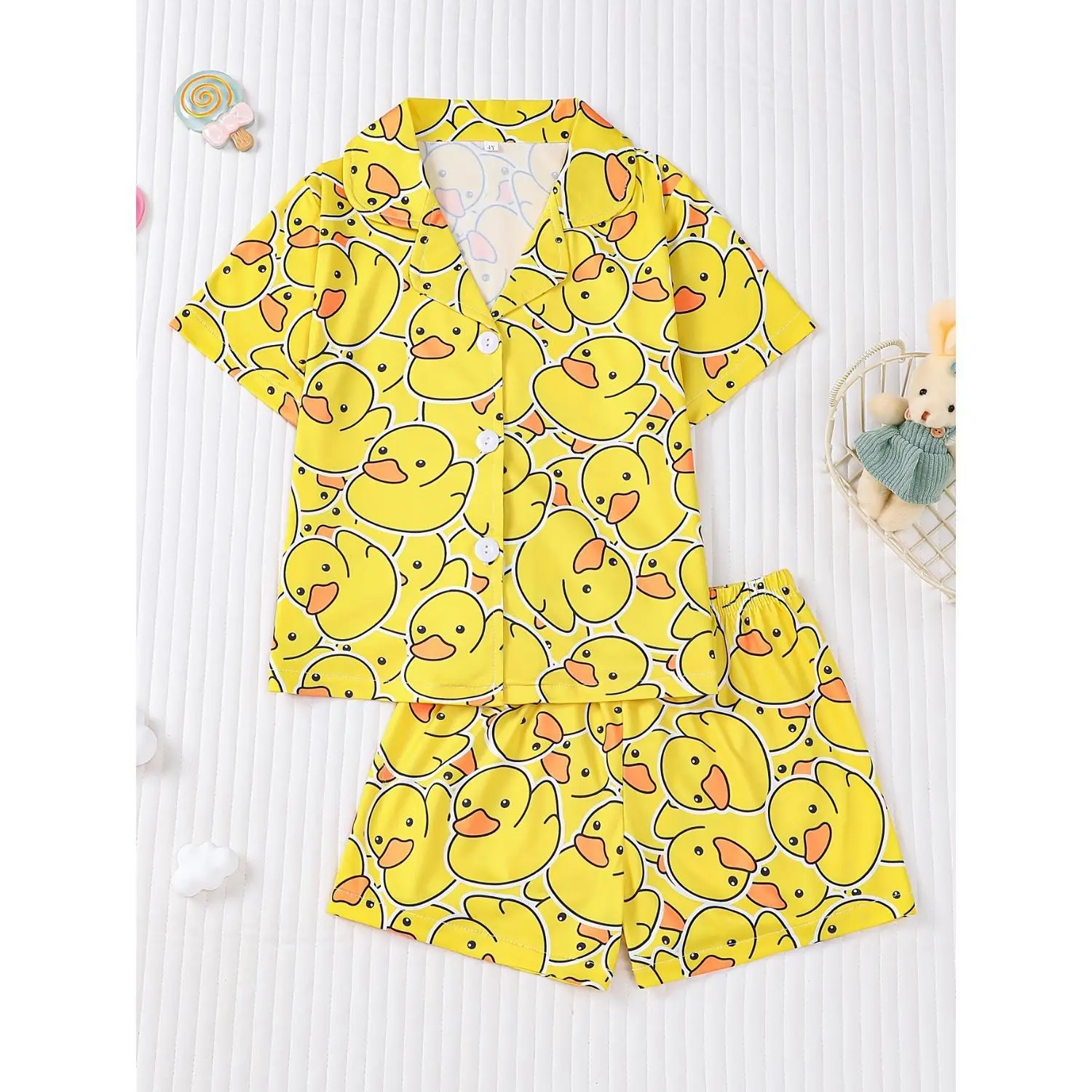 2-Piece Toddler & Kids Pajama Set with Cute Yellow Duck Print – Soft, Breathable, All-Season Comfort – Ideal for Home Lounging or Casual Outings