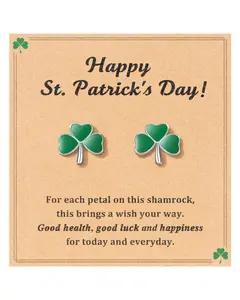 St. Patrick's Day Earrings with Shamrock Charm for Women and Teens – Hypoallergenic Good Luck Irish Gift with Message Cards