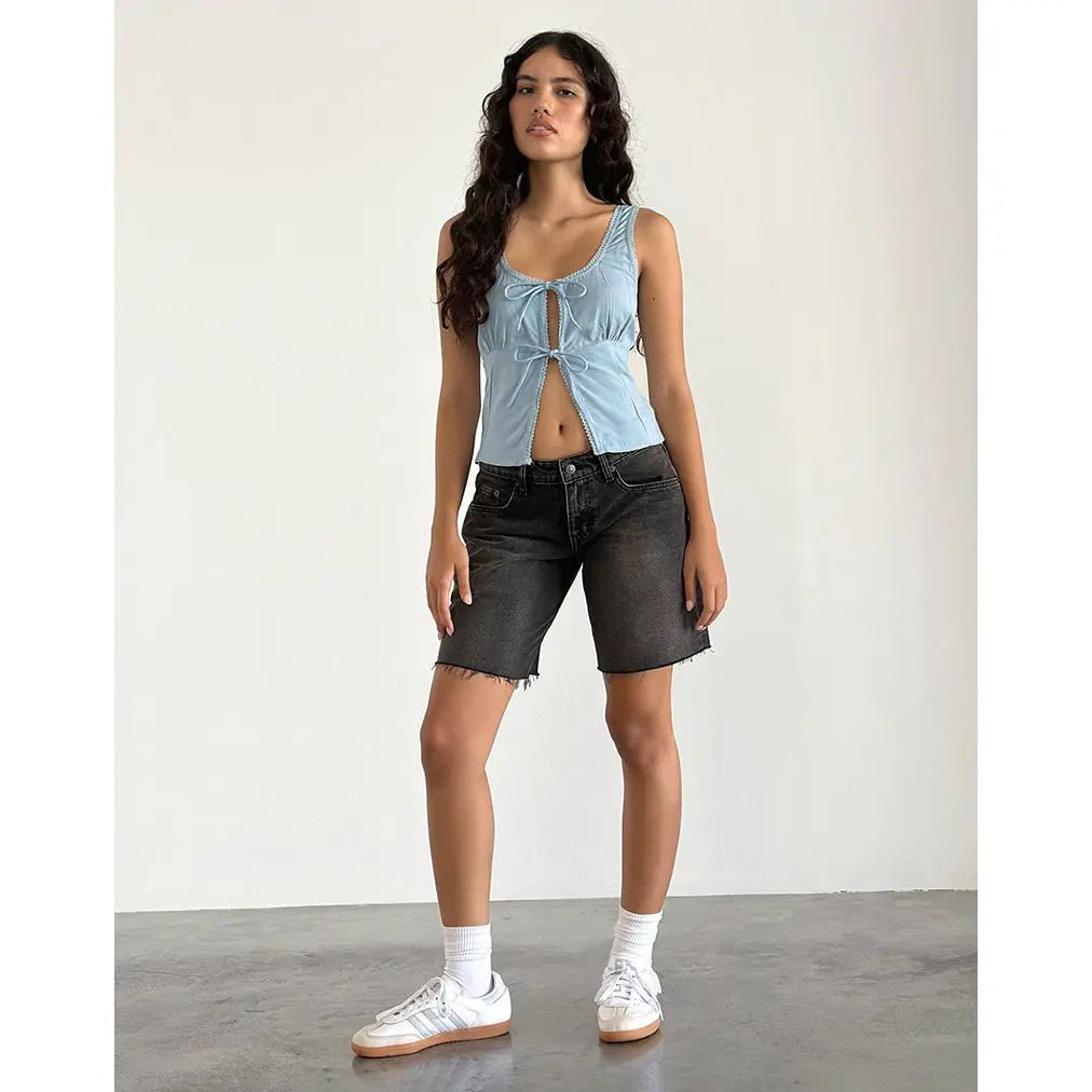 Esau Tie Front Top in Private Slub Nantucket Blue