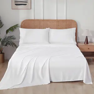 Viscose Full Sheet Set, 400 Thread Count, Cooling Sheets for Hot Sleepers, 16" Deep Pocket, Ultra Soft Breathable & Hotel Luxury Silky Bed Sheets, 4 count, Full, White