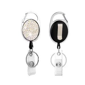 Oval Badge Holder with Retractable Badge Reel, Retractable Badge Holders, 1 Count ID Card Holder, Identification Badges Supplies for Office, School, Hospital