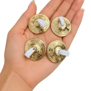 Finger Cymbals Zills - Gold Color with White Strings for Musical Performance