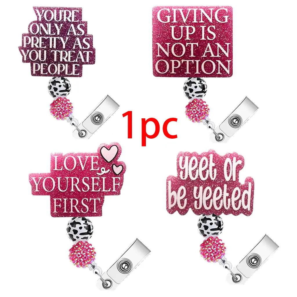 Cartoon and Letter Pattern Retractable Badge Holder, Id Badge Holders Retractable, Retractable Badge Reel, 1 Count Acrylic Name Badge Clip, Badge Buddy Nursing, Suitable for Nurses, Jobs, Volunteers, Office Workers