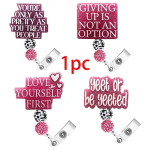Cartoon and Letter Pattern Retractable Badge Holder, Retractable Badge Reel, 1 Count Acrylic Name Badge Clip, Badge Buddy Nursing, Suitable for Nurses, Jobs, Volunteers, Office Workers