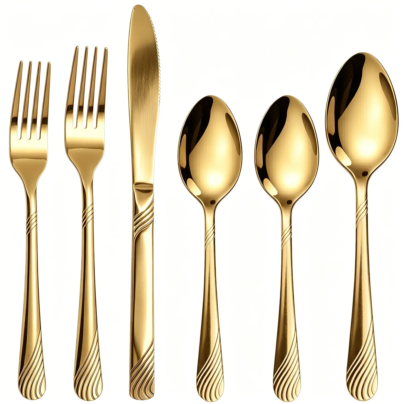 LOCCI 48-Piece Stainless Steel Silverware Set for 4 - Durable Tableware, Dinner Utensil Set, Modern Ribbed Handle Forks Spoons Knives, Mirror-Polished Rustproof Dishwasher Safe Cutlery,familyfun