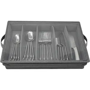 Gray Flatware Storage Case for Organizing and Protecting 80 Pieces of Utensils