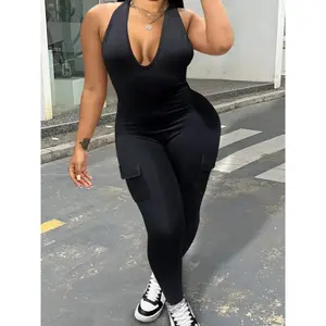 Women’s solid-color strapless bodycon jumpsuit, a comfortable, minimalist basic with casual flap pockets, sleeveless and low-cut—suitable for everyday wear in all seasons. GARMENTARY