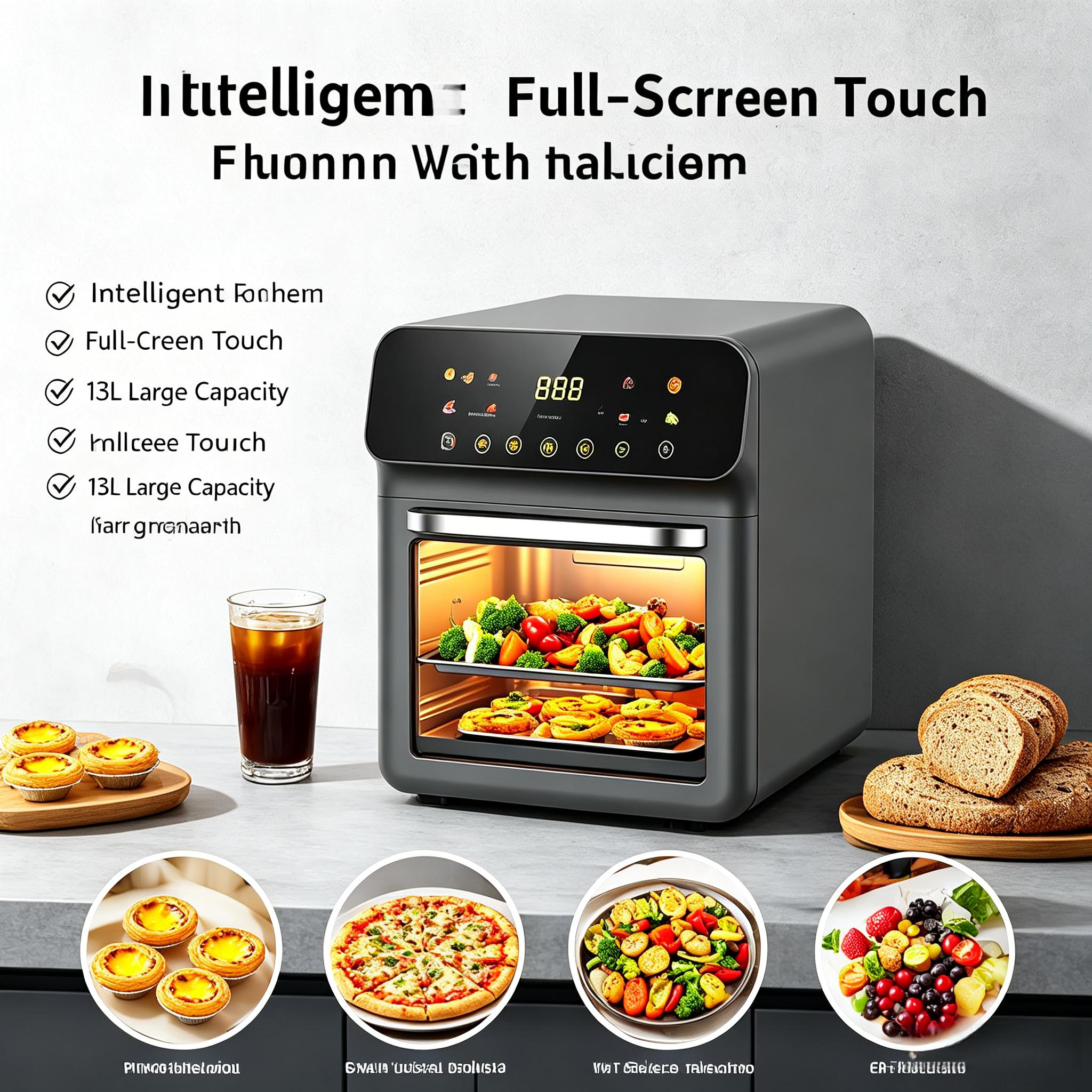 1pc Family Smart Air Fryer Oven, Touch Screen Visible Window, Stainless Steel Non-Stick, Low Oil Healthy, Multifunctional for Roasting Baking Frying, Countertop French Fries Maker for Home Kitchen Daily Use Glass