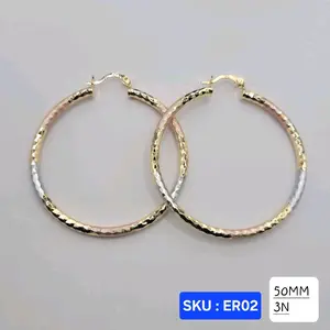 Beautiful Hoop Earrings 3 Color Medium Size 50mm 3 mm Wide Laminated Gold Fashion Jewelry for Women Versatile Stylish Accessory 50mm Laminated Gold SKU ER02