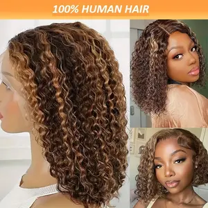 New 2024 Highlight Blonde Curly Short Bob Wig Human Hair 13x4 Lace Bob Wig Pre Plucked 4/27 Deep Wave wigs Pre cut HD Lace Front Wigs Human Hair for Women 150% Density