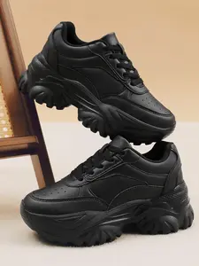 Women's Solid Color Sexy Microfiber Leather Lace-Up Sneakers Dad Shoes Party All Seasons, Stylish Casual Sporty Footwear