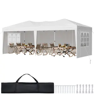 VEVOR Pop Up Canopy, 10 x 20 FT Instant Canopy Portable Gazebo with 3 Sidewalls & 2 Ventilated Windows, Height Adjustable Pop-Up Outdoor Shelter Tent for Events, Patio, Backyard, Party, Parking