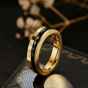 Stainless Steel Roman Numeral Classic Band Ring - 6mm Width Number-Shaped Accessory for Daily Wear, Gifting, Classic Band Rings, Number-Shaped Rings
