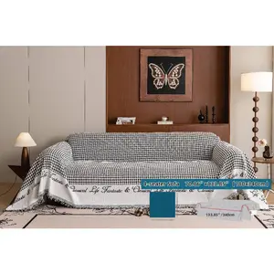 Houndstooth Sofa Cover Multiple Sizes Available Universal Couch Throw Blanket with Fringe Pet Friendly Anti-Scratch Stain Resistant Washable