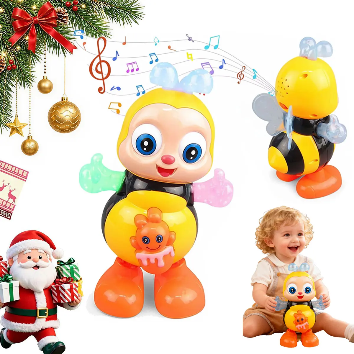 Dancing Bee Toy with Music & LED Lights Juguete de Abeja Bailarina con Sonidos y Luces para Niños Preschool Sensory Learning Toy for Toddlers