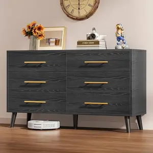 GIZOON 6-Drawer Dresser Cabinet, Wooden Drawer Dresser with Metal Handles, Modern Indoor Storage Chest for Bedroom, Nursery