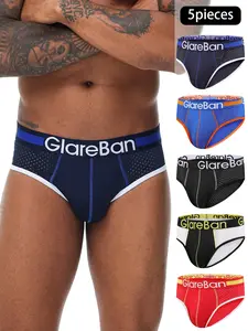 5pieces Pack Mesh Plain Breathable Athletic Sport Briefs Brand Boxer Fashion Style Soft Men Panties Underwear Male And Underpants For Shorts Slips Comfortable Sports Underwear