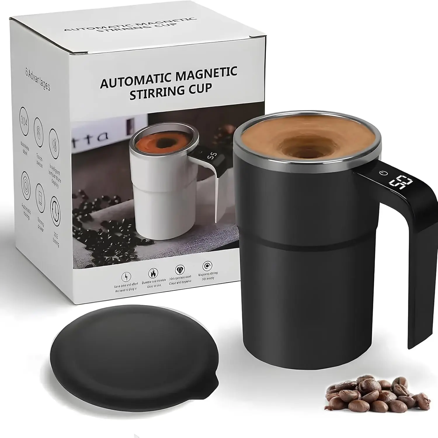 Electric Self-stirring Coffee Mug Magnetic Stirring Cup Rechargeable Automatic Mixing Cup w/LCD Thermometer for Milk/Cocoa Drinkware Tumbler at Office/Kitchen/Travel summerwins