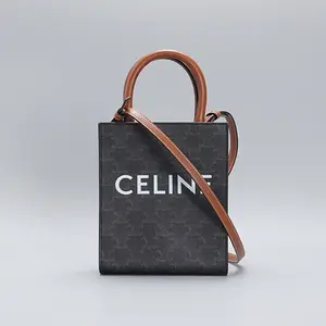Pre-owned Celine pvc Shoulder Bags Triomphe Canvas Calfskin Mini Vertical Cabas Tan Shoulder Bag 4000016646069