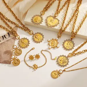 Vintage Queen Portrait Coin Heart Locket Necklace| 18K Gold Plated Stainless Steel| Hypoallergenic Tarnish-Proof Adjustable Women Jewelry