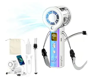 Portable handheld spray fan, 30000 RPM adjustable high-speed turbine personal fan, 3000mAh USB rechargeable mini spray fan, with LED lights, suitable for office/travel/shopping/concert，white