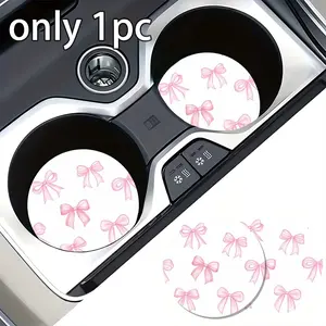 2 Pink Bow Pattern Coasters, Suitable for Car Cup Holders, Absorbent and Non-Slip Car Interior Accessories, Boujee Car Accessories, Sweet and Cute Style Car Coasters, Auto Interior Decor, Cup Holder Inserts