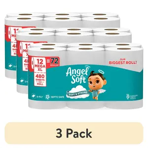 (3 pack) Angel Soft 2-Ply Toilet Paper, 12 Mega XL Rolls, 480 Sheets Per Roll