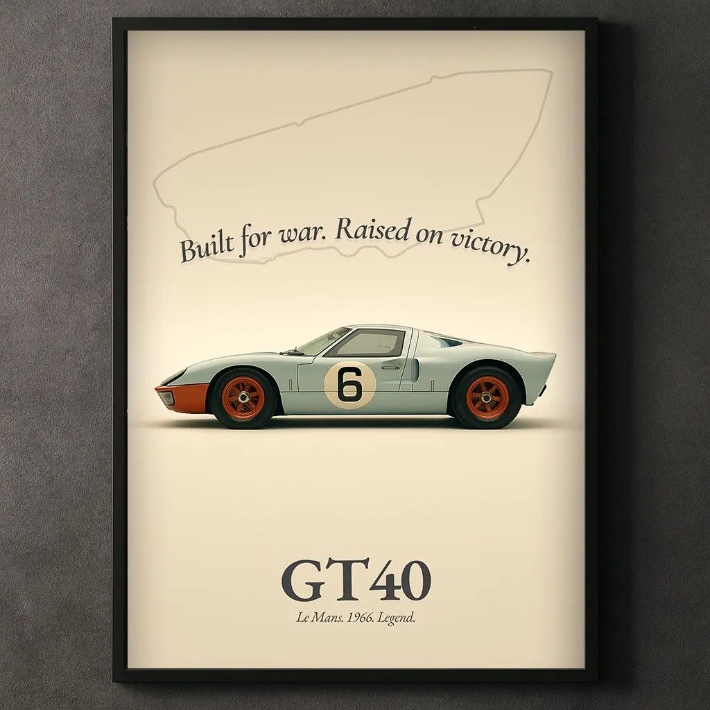 Ford Gt40 Poster,1966 Le Mans Racing Car Wall Art Print, Vintage Decor, NO FRAME