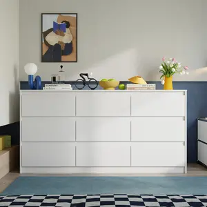 FUFU&GAGA Modern Dresser Chest of Drawers, 9 Drawer Dresser with No Handle Design, Contemporary 9 Drawer Cabinet Drawer Chest, Dresser for Bedroom