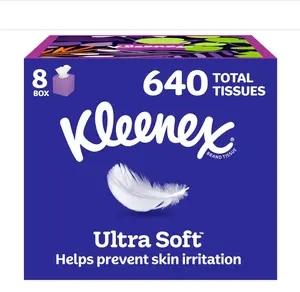 Ultra Soft Facial Tissues, 8 Cube Boxes, 80 Tissues per Box, 3-Ply, Packaging May Vary