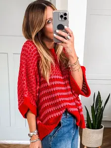 3/4 Draped Sleeve Slouchy Sweater, This Knit Sweater Offers Cozy Comfort For Casual Wear.